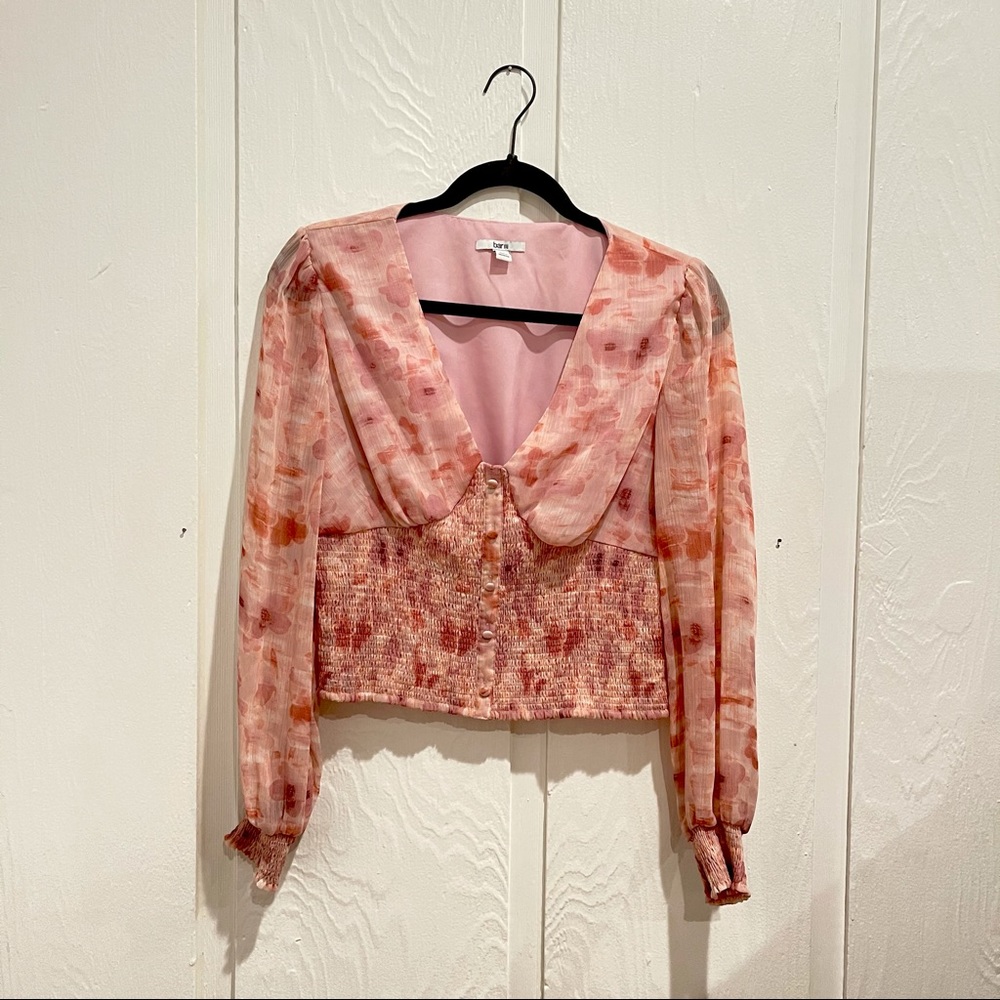 BAR III Pink Blouse with Smocked Waist